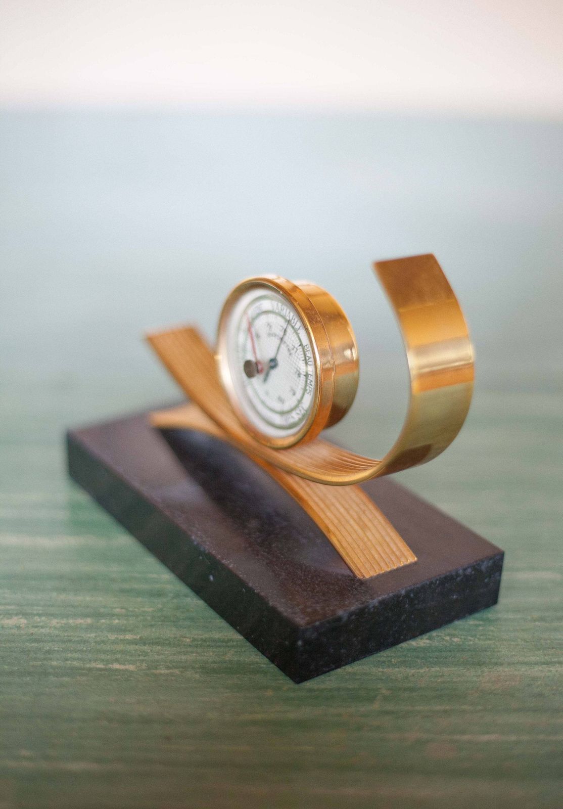 Pair Of Gold Starry Bookends, Thermometer And Barometer, Clipboard, Modernist, Library, Office, Paperweight, Bookends photo buy
