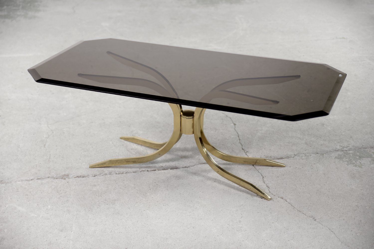 Vintage Hollywood Regency Gold Brass Glamour Coffee Table With Glass Top, 1970s