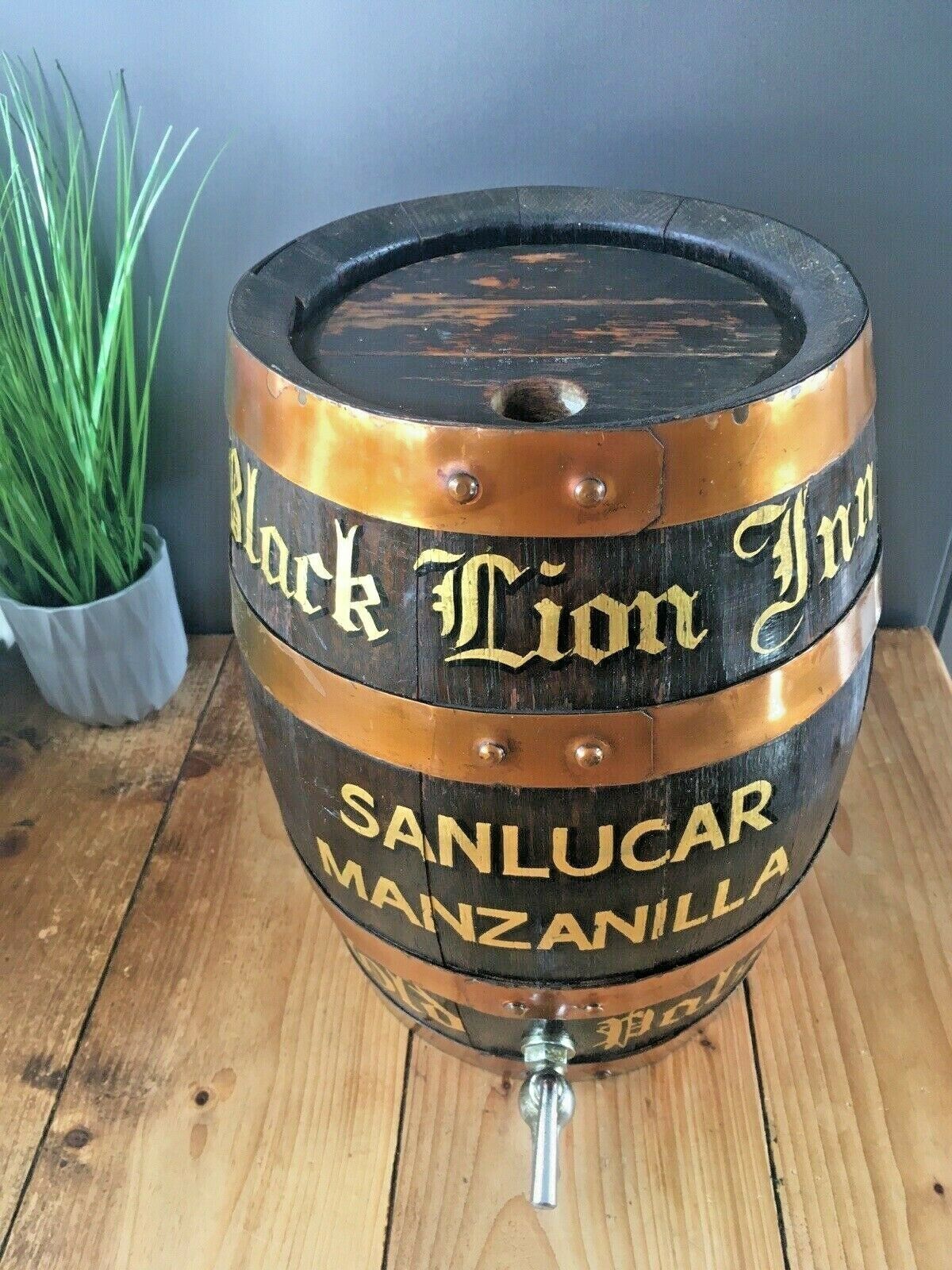 Stunning Black Lion Inn Sherry Pub Display Barrel Cask Keg Stool Plant Pot Stand photo vinterior