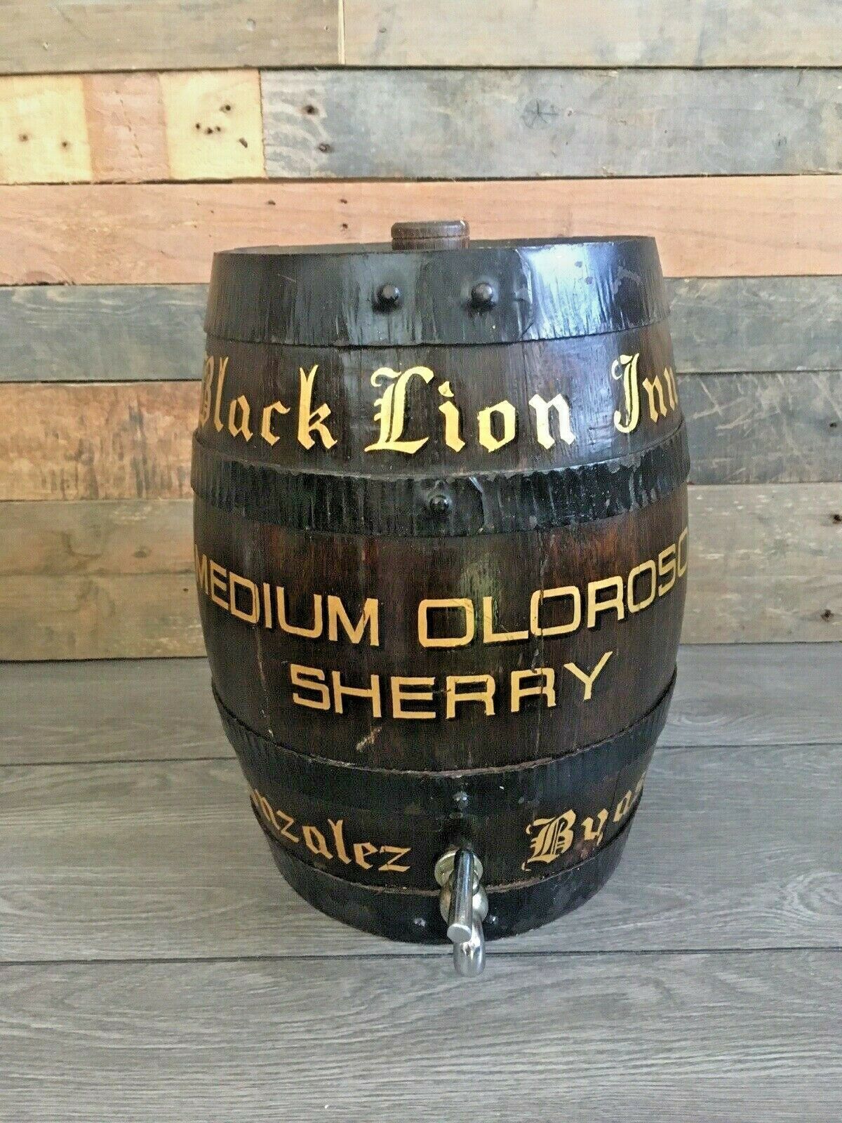 Stunning Black Lion Inn Sherry Pub Display Barrel Keg Cask Stool Plant Pot Stand photo furniture