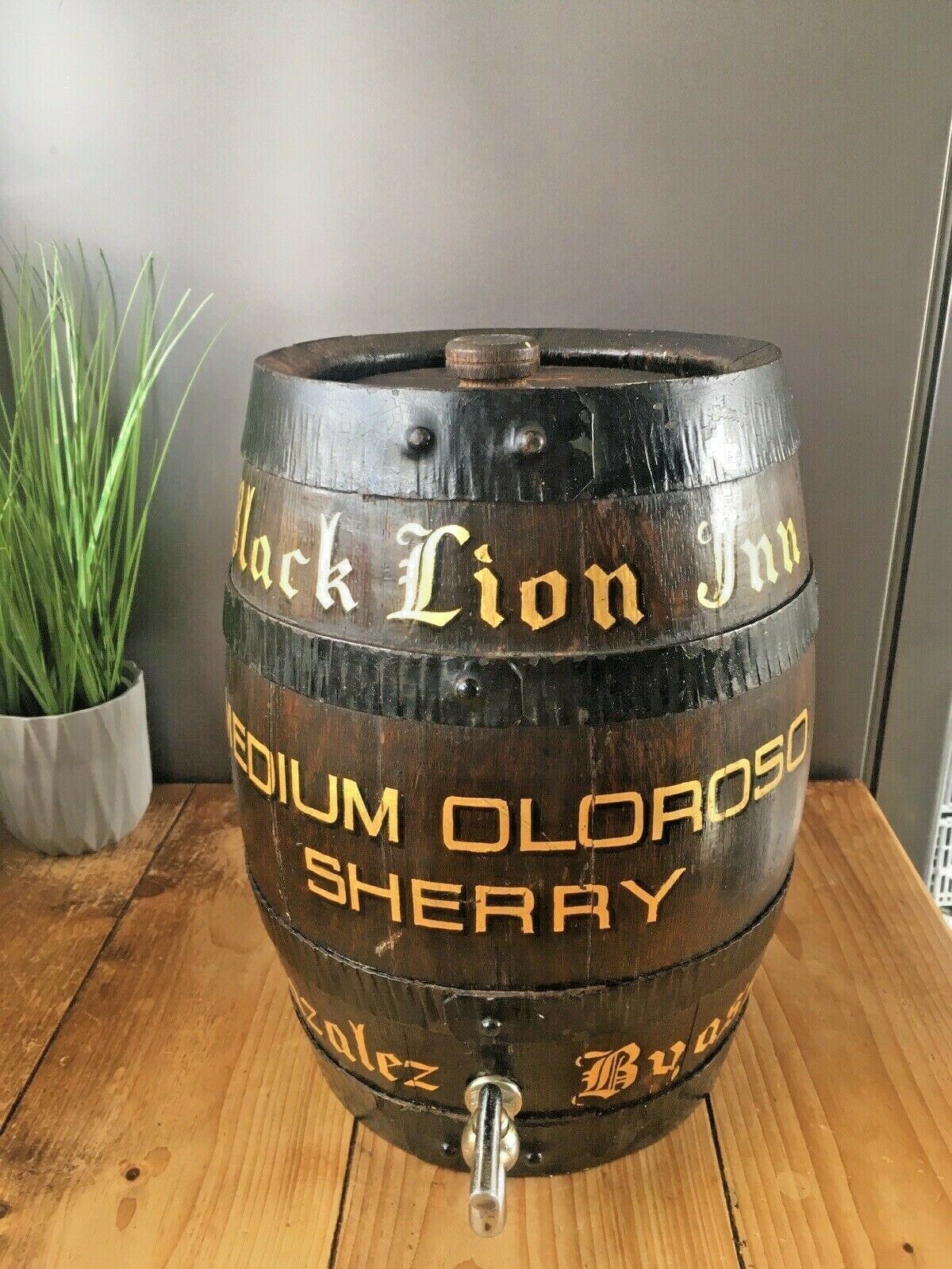 Stunning Black Lion Inn Sherry Pub Display Barrel Keg Cask Stool Plant Pot Stand photo vintage