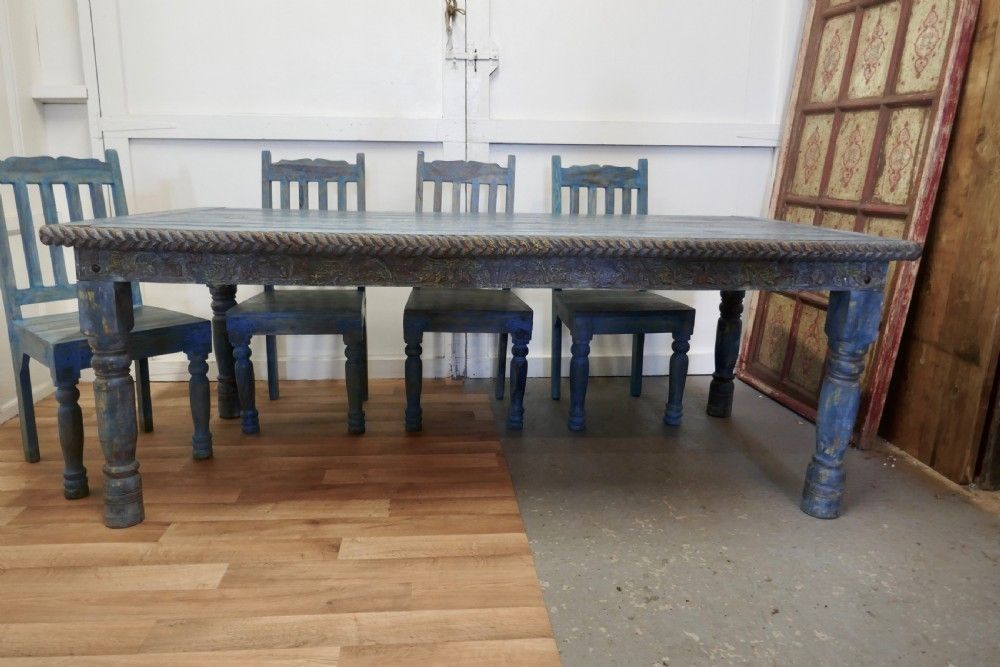 Large Carved Folk Art Painted Table And 6 Chairs photo buy