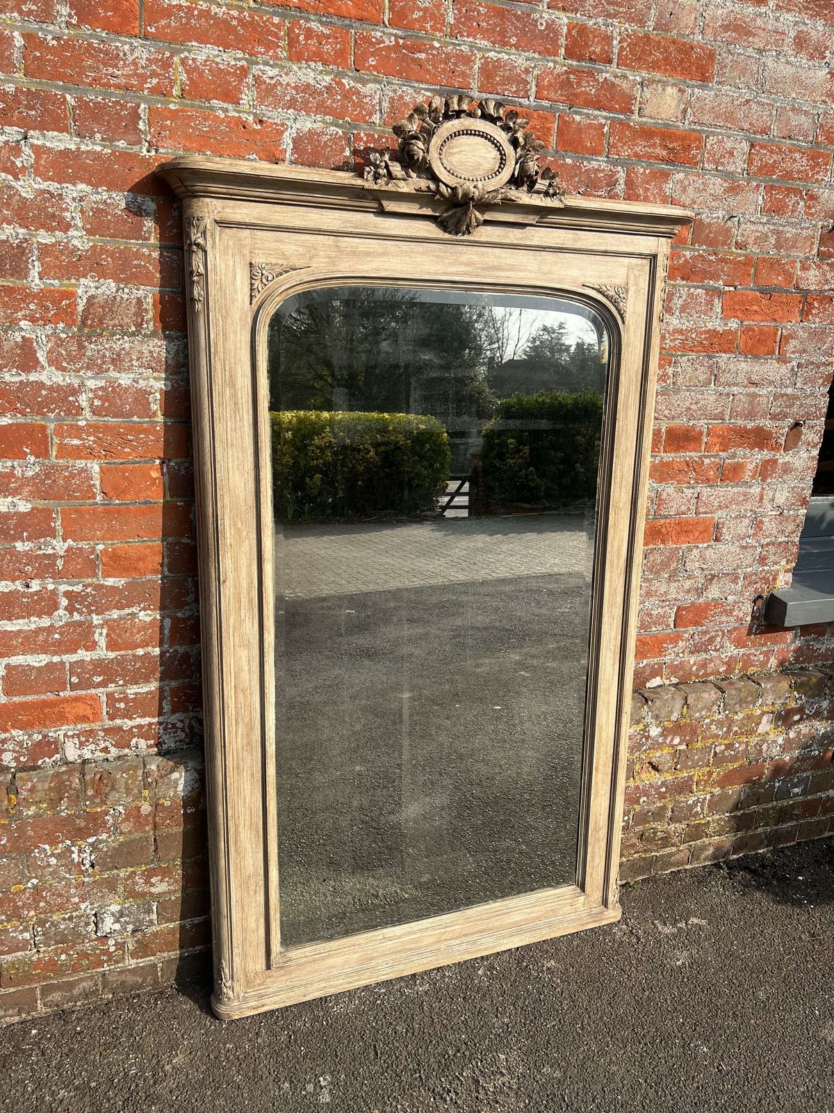 A Superb Large Antique French 19th Century Carved Wood Painted Mirror.