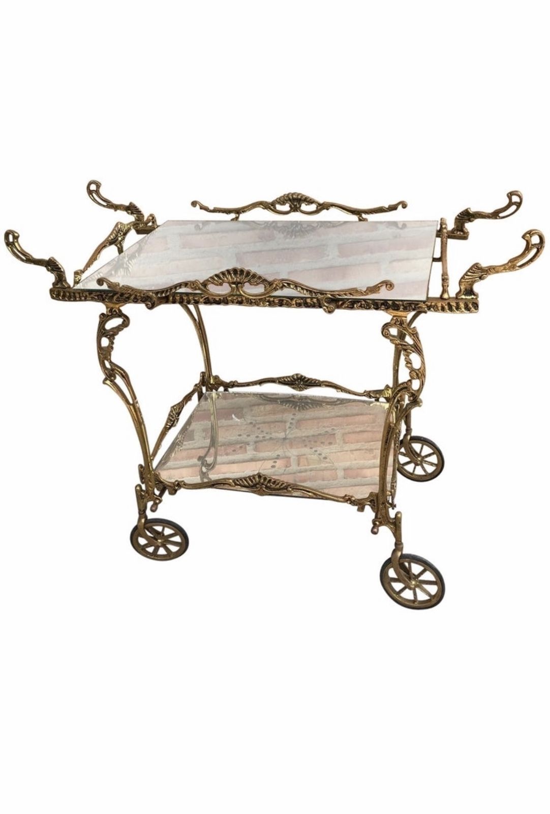 Baroque Style Brass Two Tier Bar Cart, 1950s