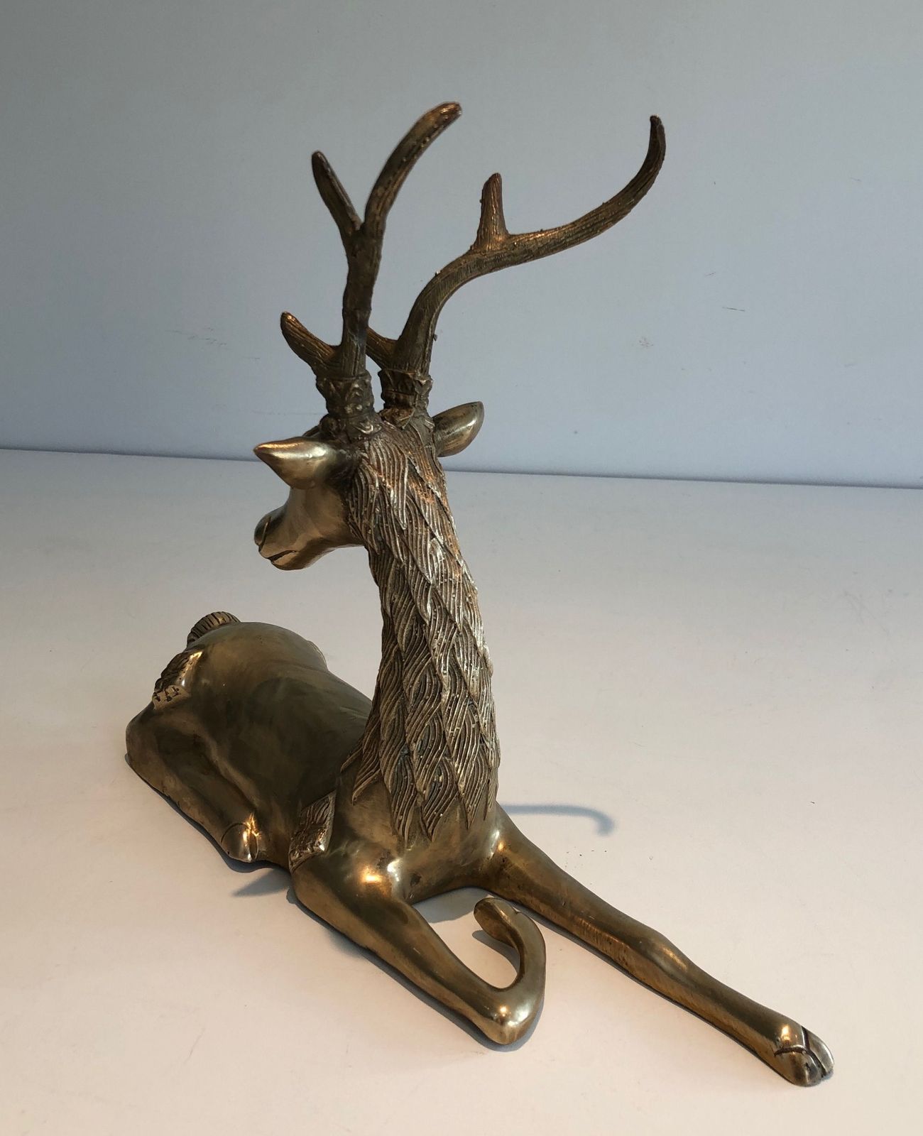 photo for sale Recumbent Deer In Brass With Inlays