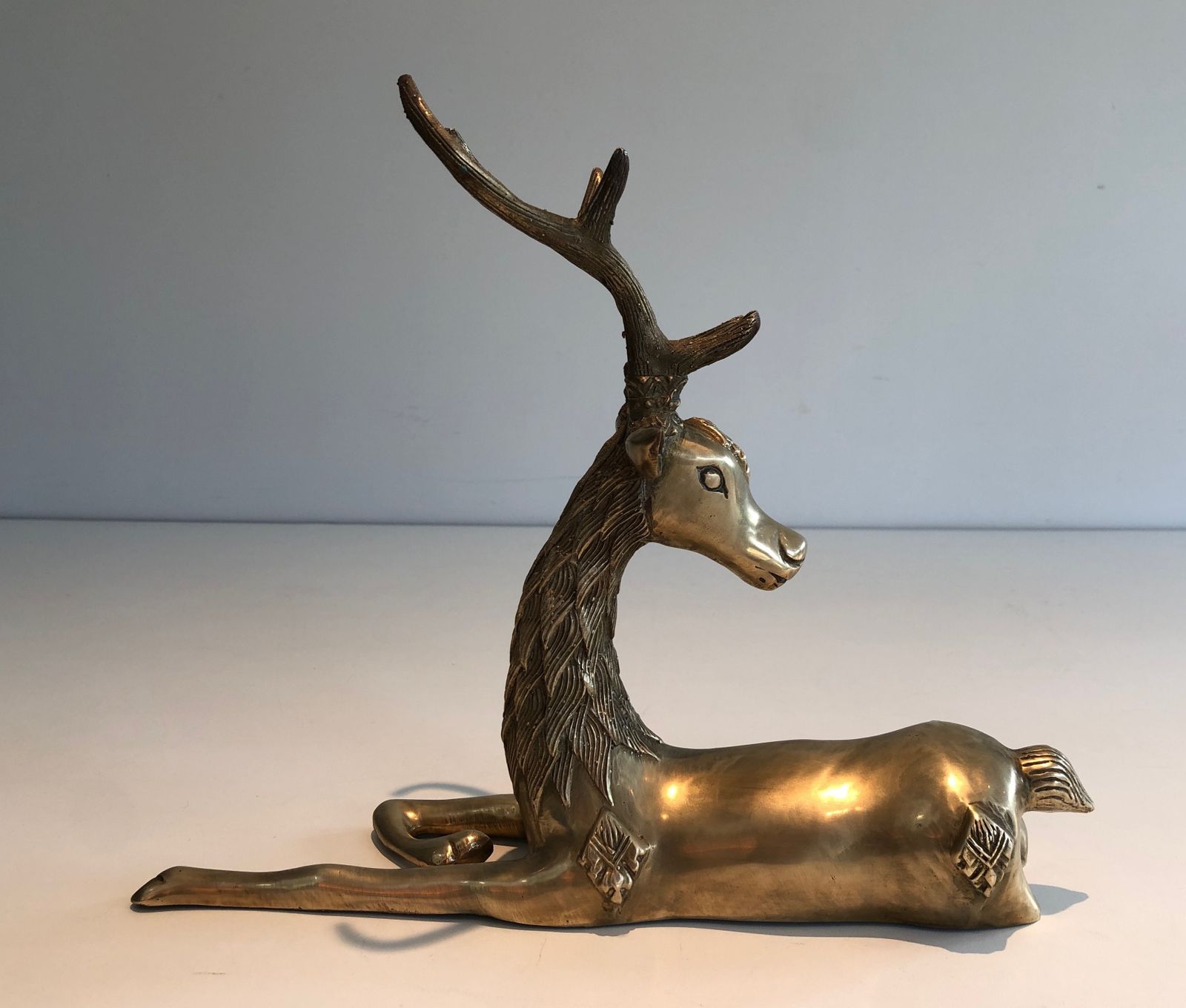 Art Recumbent Deer In Brass With Inlays photo