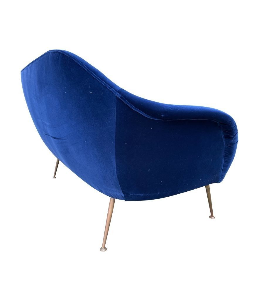 photo furniture A1950s Italian Two Seater Sofa With Brass Legs Newly Upholstered In Blue Velvet
