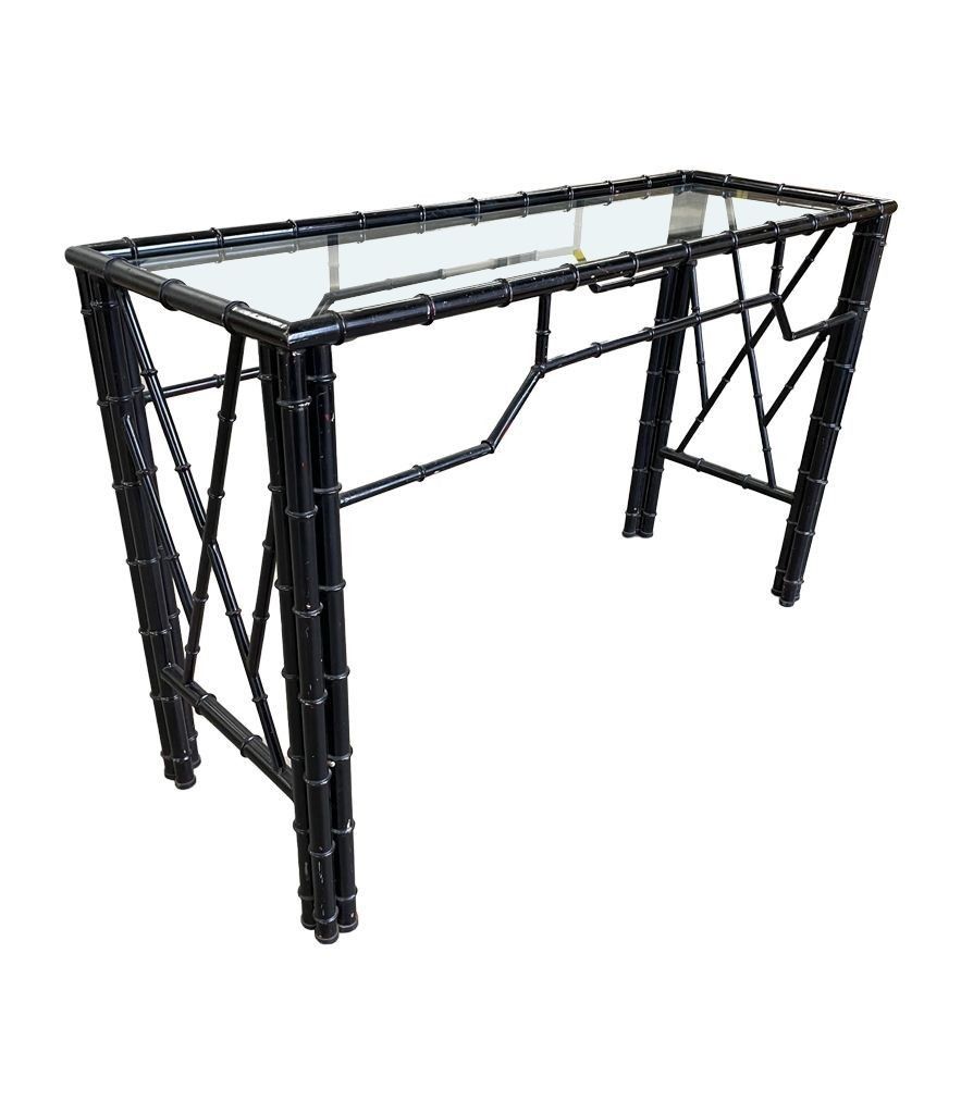 A 1960s Faux Bamboo Black Lacquered Console With Glass photo buy