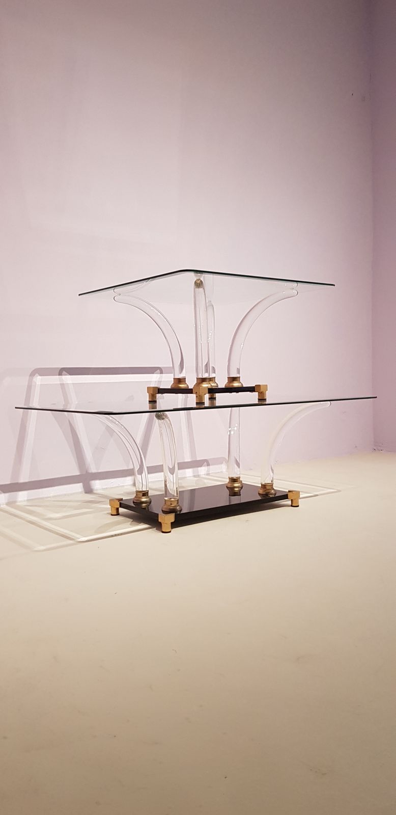 Mid Century Lucite Tusk, Brass And Glass Cocktail Tableset