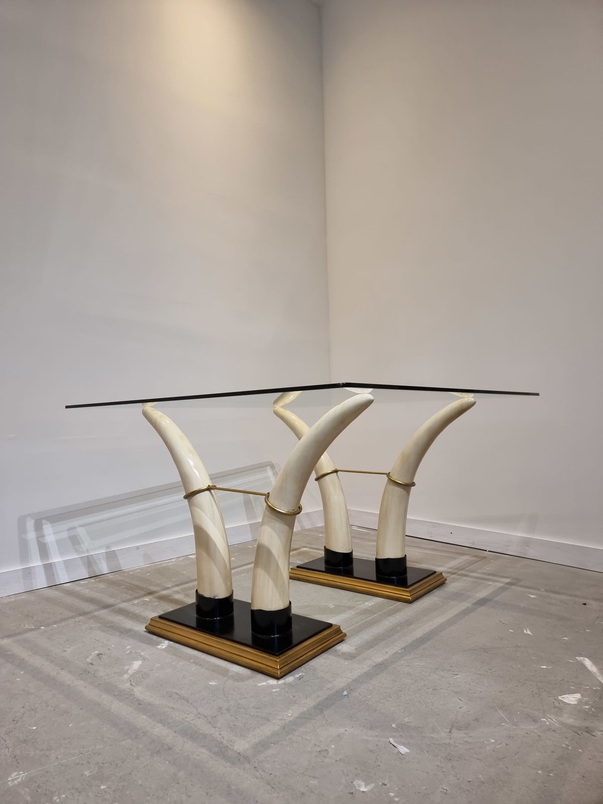 Square Italian Faux Tusk Dining Table, 1970s