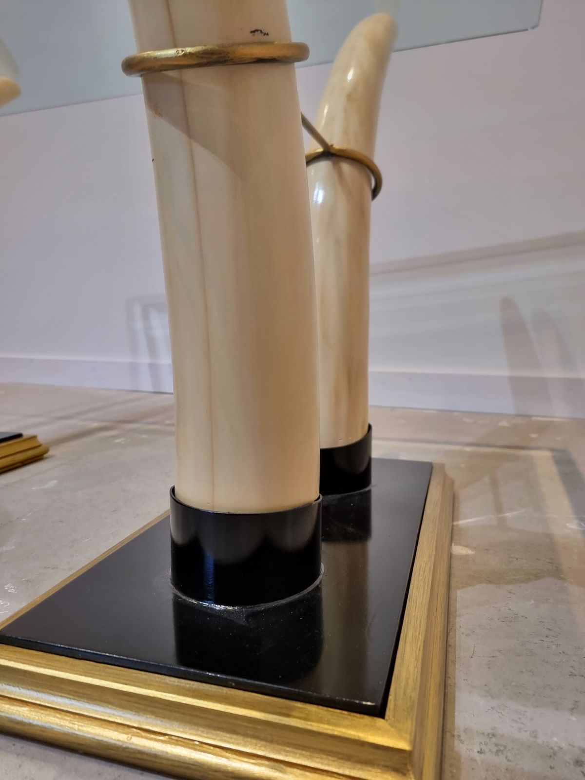 Furniture Square Italian Faux Tusk Dining Table, 1970s photo