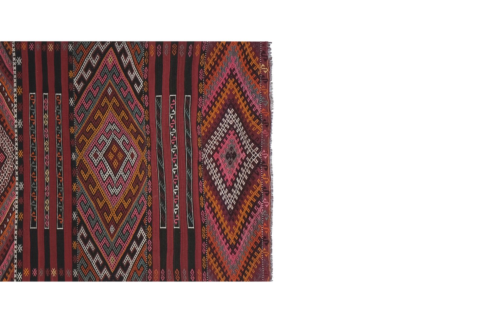 1960s Turkish Tribal Stripe Embroided Kilim Rug 4'8'' X 14'7'' photo vinterior