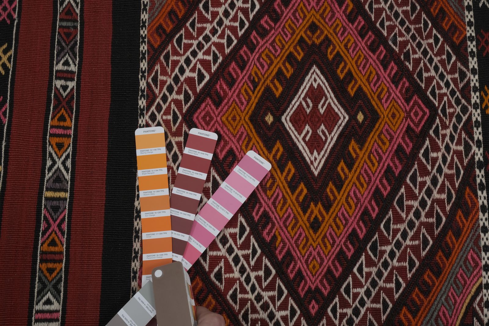 611.0 1960s Turkish Tribal Stripe Embroided Kilim Rug 4'8'' X 14'7'' photo
