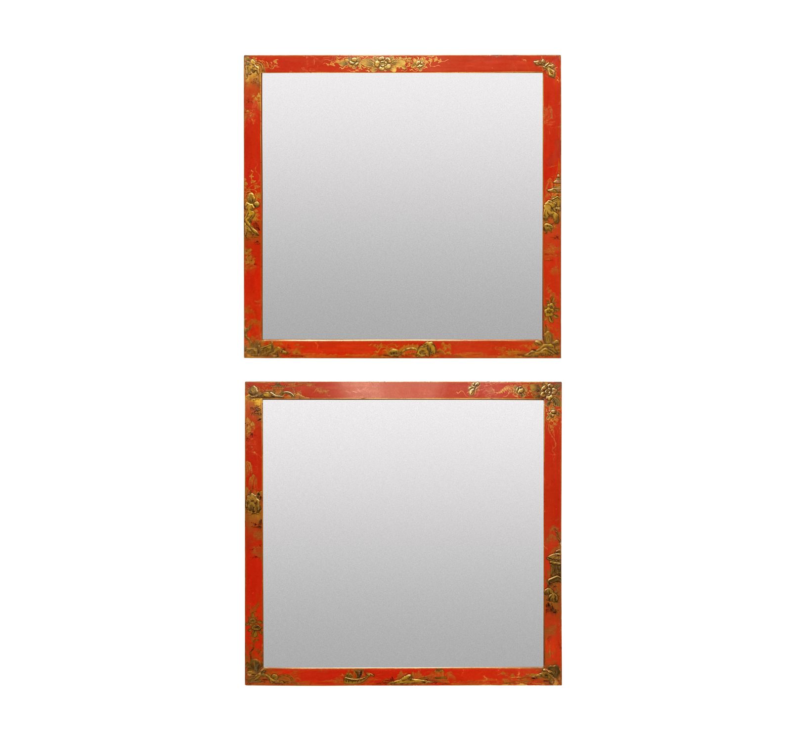 A Pair Of English Scarlet Japanned Mirrors