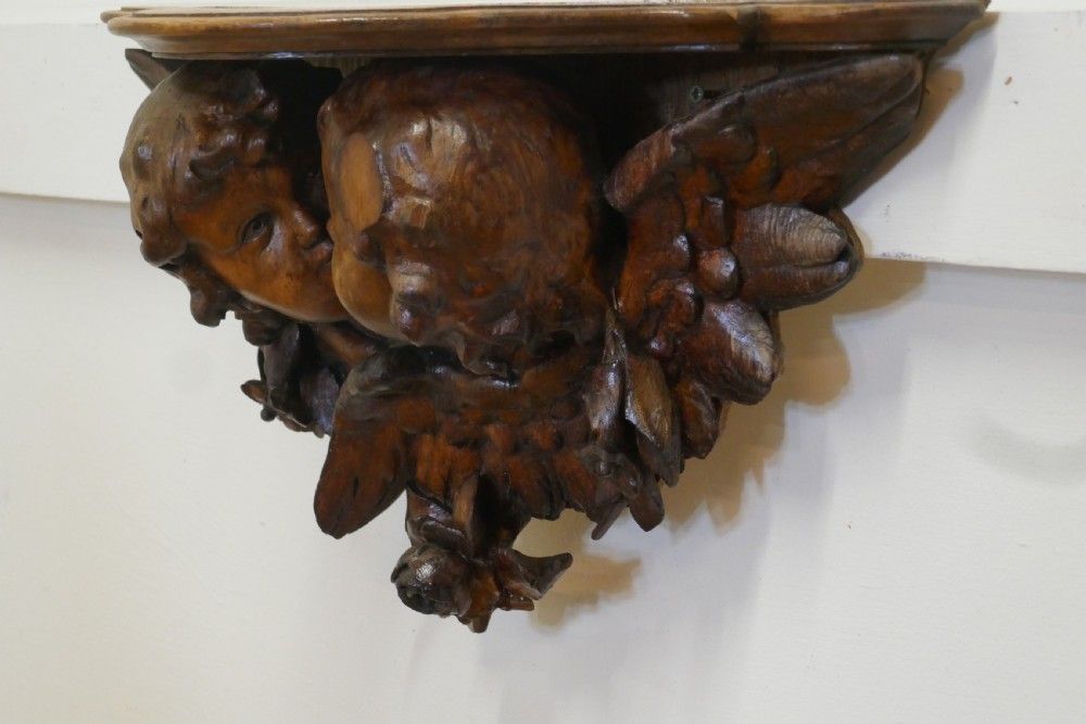 19th Century Carved Wood Cherub Wall Bracket photo 810.0