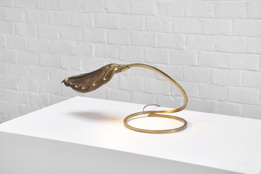 Italian Leaf Shaped Table Lamp In Brass By Tommaso Barbi For Carlo Giorgi, 1970s photo for sale
