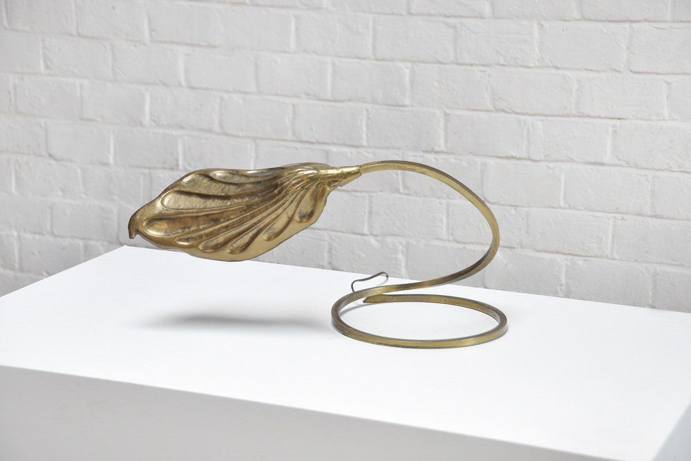 Italian Leaf Shaped Table Lamp In Brass By Tommaso Barbi For Carlo Giorgi, 1970s photo vinterior