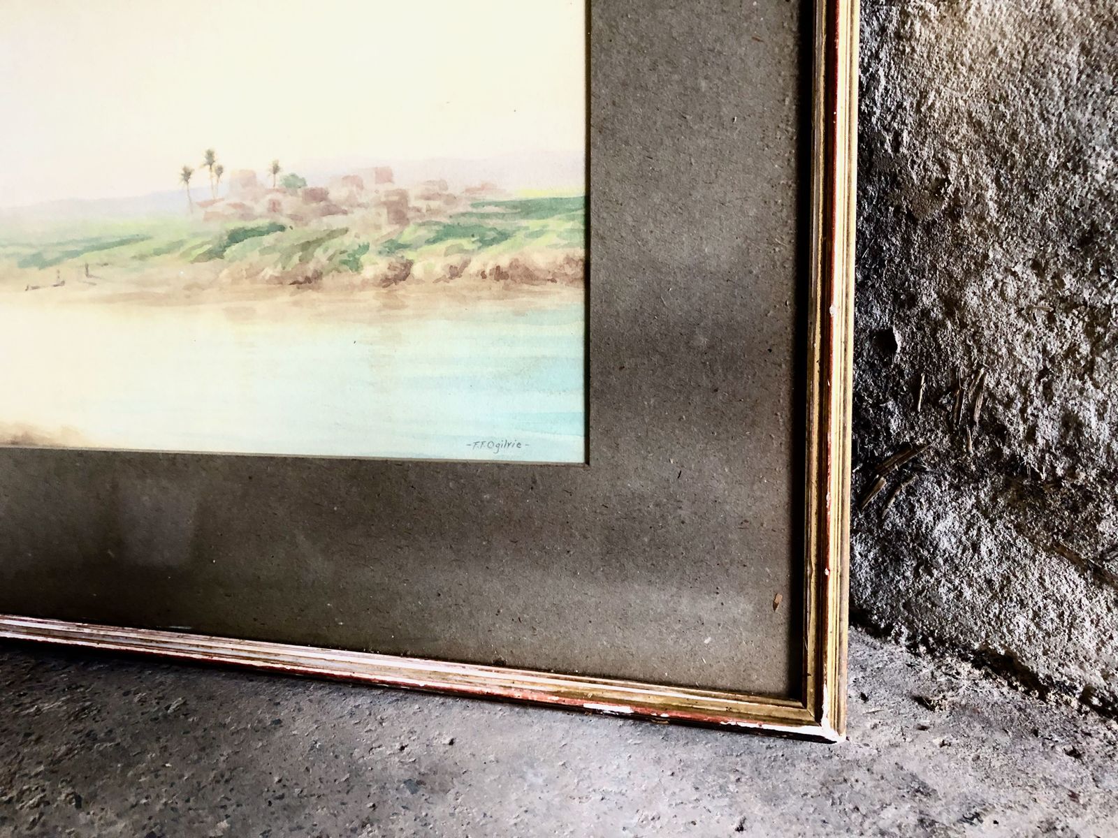 Antique Original Watercolour Painting Egyptian Landscape Signed Ff Ogilvie C1900 photo Art