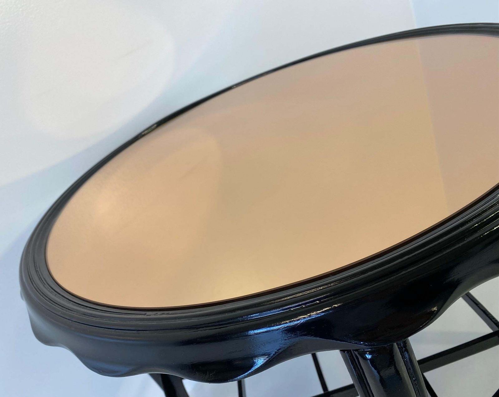 Italian Art Deco Black Lacquer And Pink Mirror Coffee Table 1940s photo vinterior