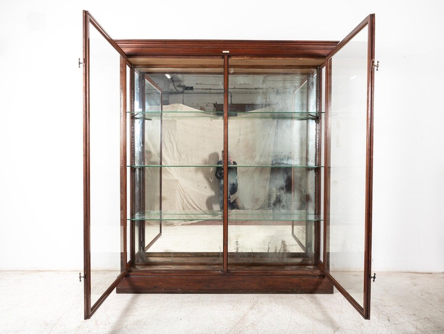 19thc English Glazed Shop Fitters Mahogany Display Cabinet photo furniture