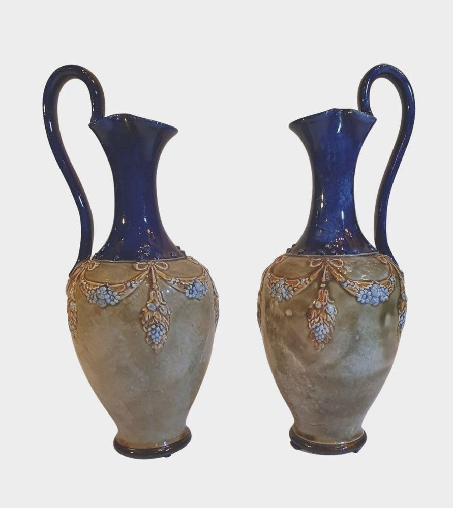 A Lovely Pair Of Early 20th Century Royal Doulton Burslem Stoneware Ewers