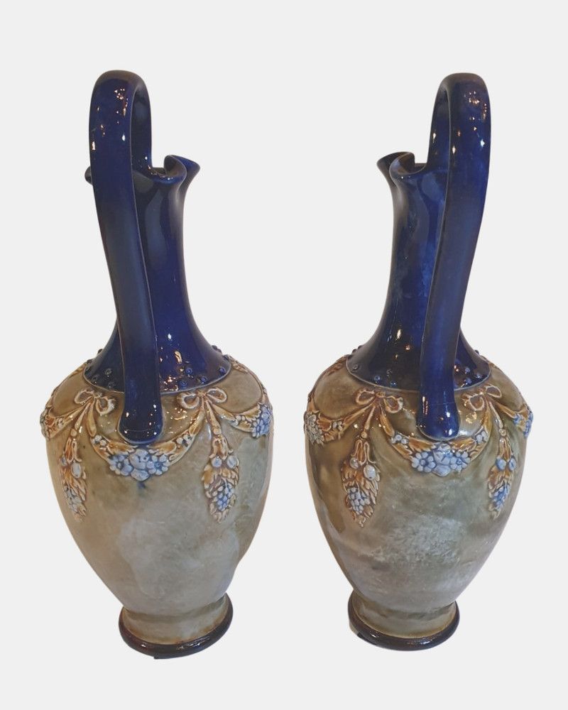 A Lovely Pair Of Early 20th Century Royal Doulton Burslem Stoneware Ewers photo 549.0964