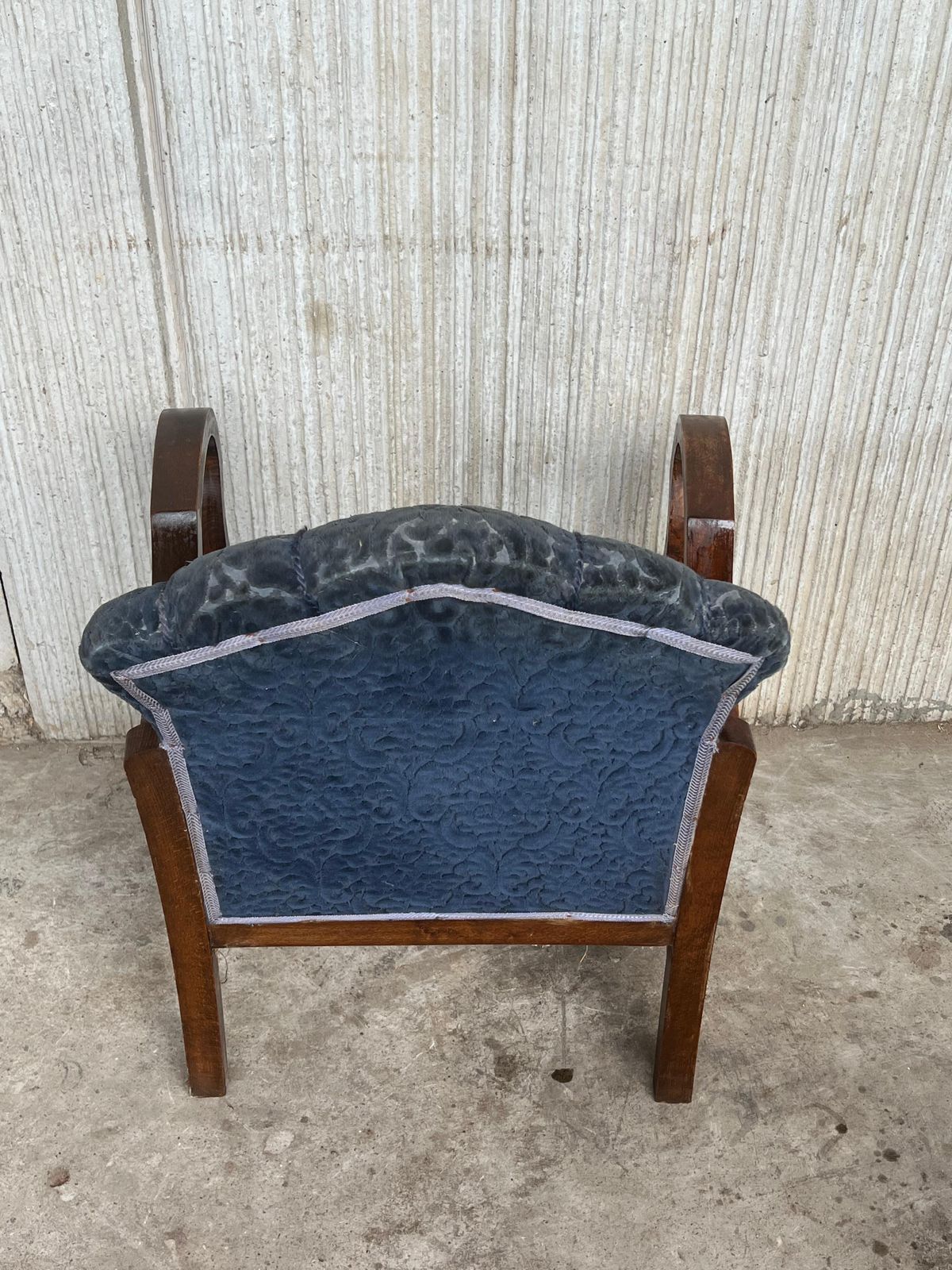 photo for sale Pair Of Art Deco Club Armchairs With Blue Ink Damask Velvet