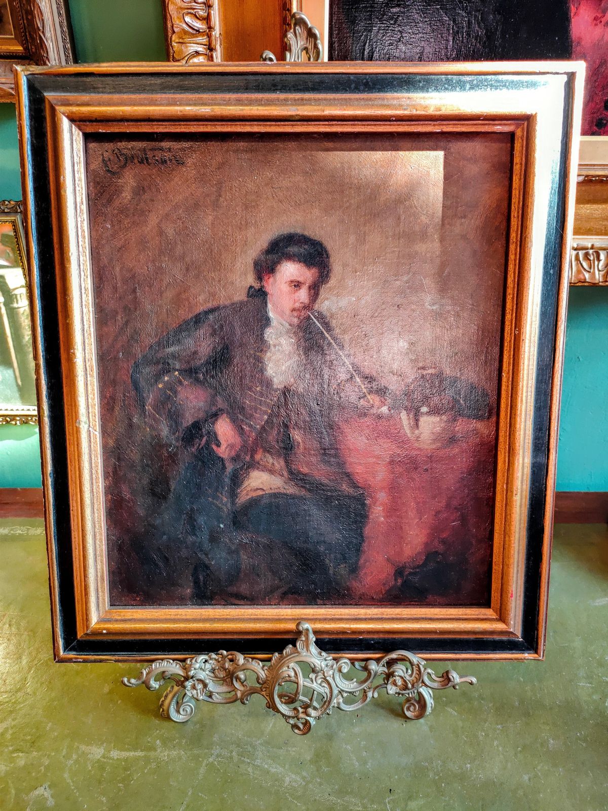 Oil Painting   19th Century Portrait "The Soothing Weed" photo vinterior