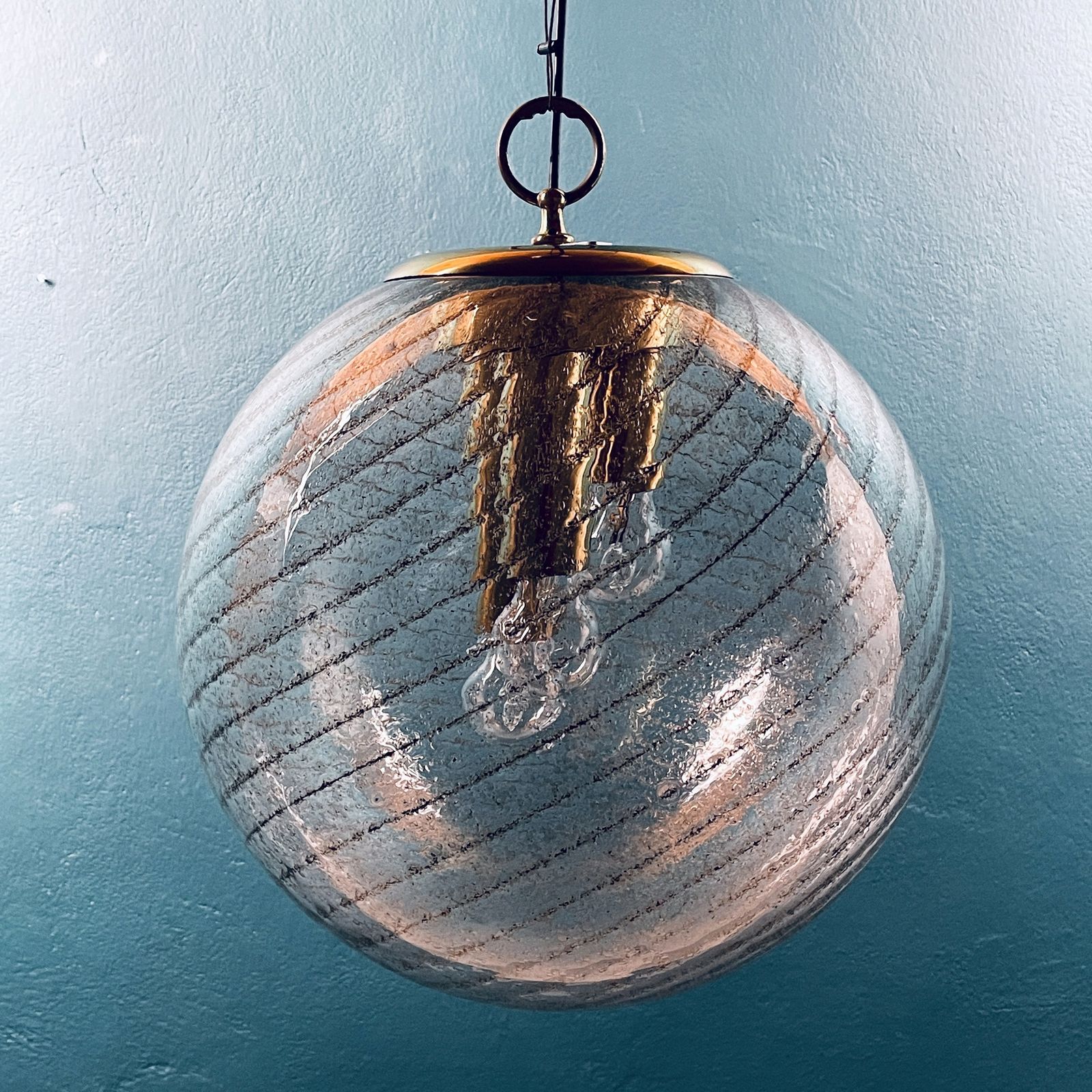 photo for sale Vintage Xl Swirled Murano Glass Pendant Lamp La Murrina Italy 1970s