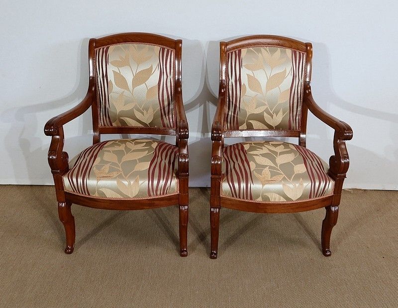 Pair Of Armchairs In Solid Mahogany, Restoration Period   Early 19th Century photo furniture