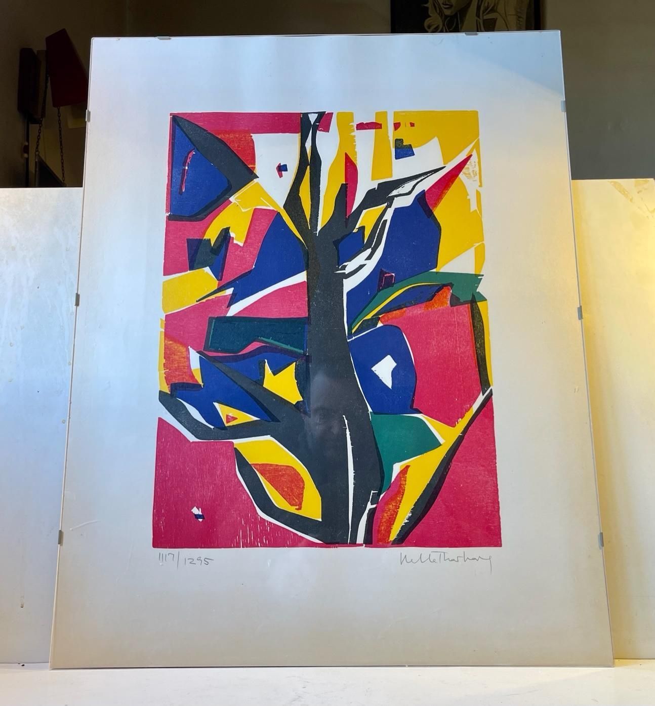 Female Artist Helle Thorborg Abstract Lithograph In Colors 1960s photo furniture