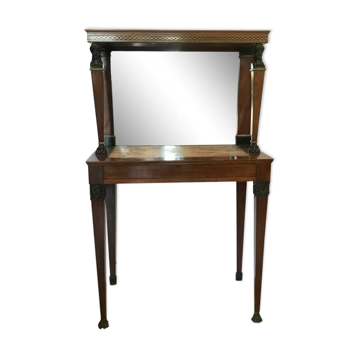 Console With Mirror Bottom From The Empire Period In Mahogany, 19th Century