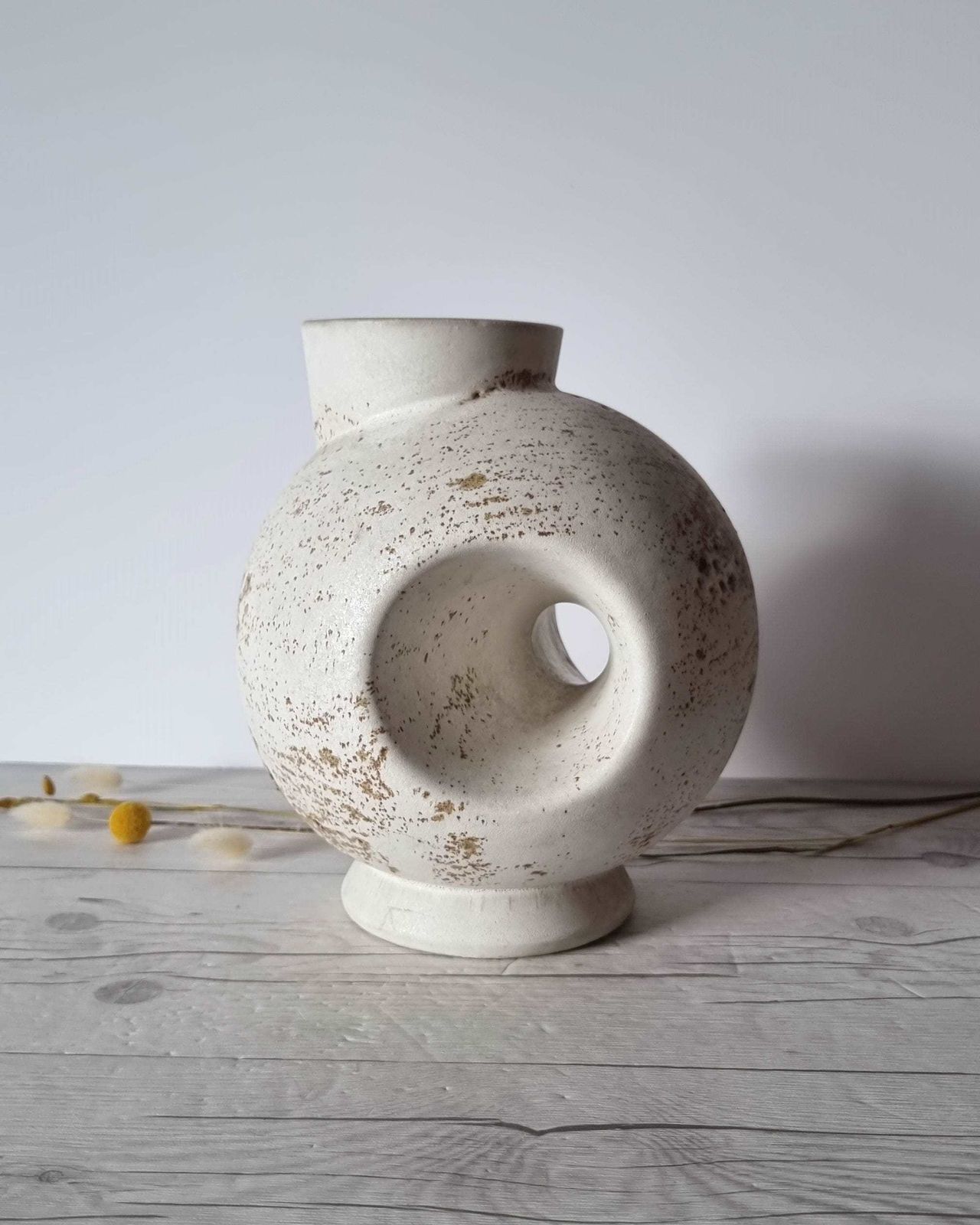 photo for sale Duif Keramiek Sculptural Globe, Statement Jug Vase In Nutmeg Speckled Stoneware Cream Glaze, 1970s
