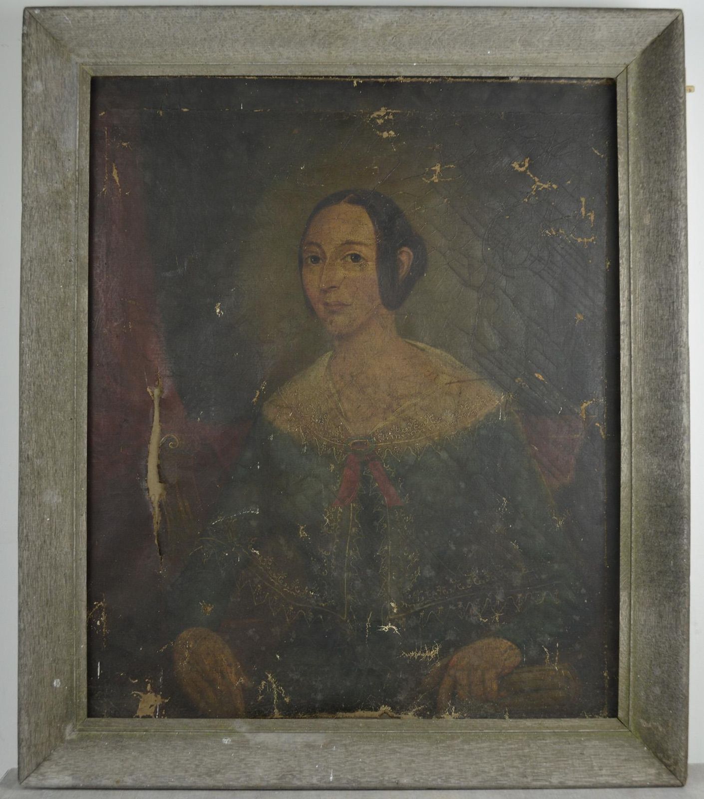 Naive Oil Painting, Portrait Of A Girl. C.1820 photo furniture