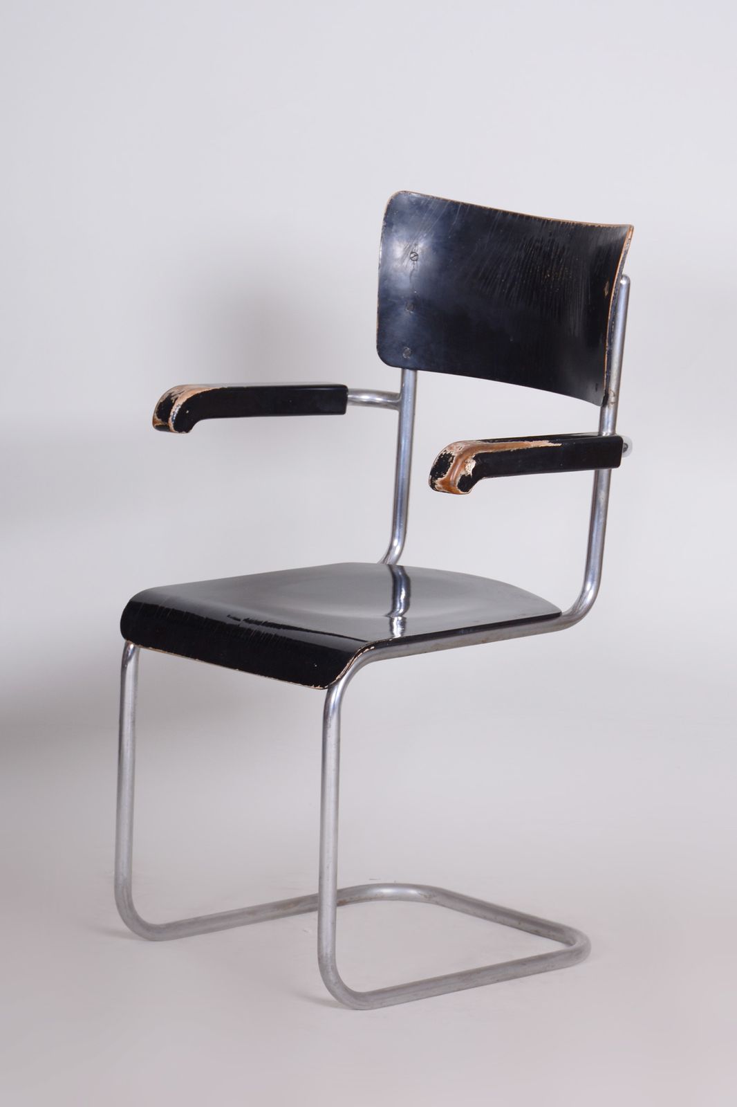 Black Vichr A Spol Chair With Armrests Made In 1930s Czechia