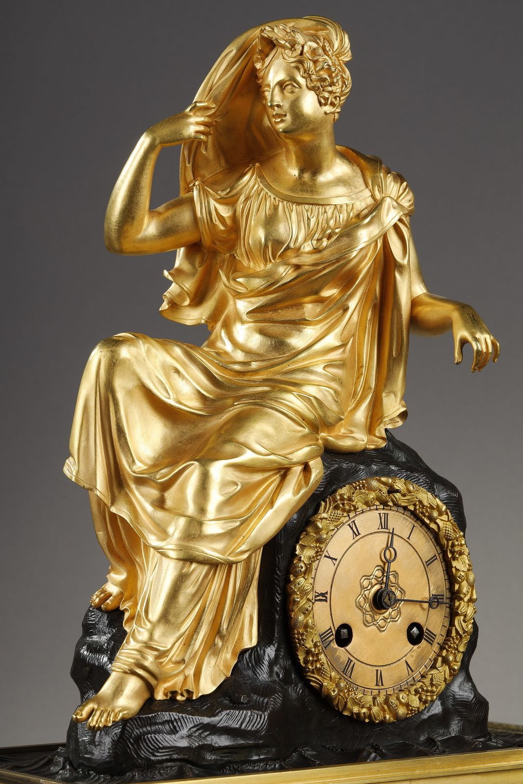 Restoration Period Clock In Gilt Bronze With A Young Woman photo Home Decor