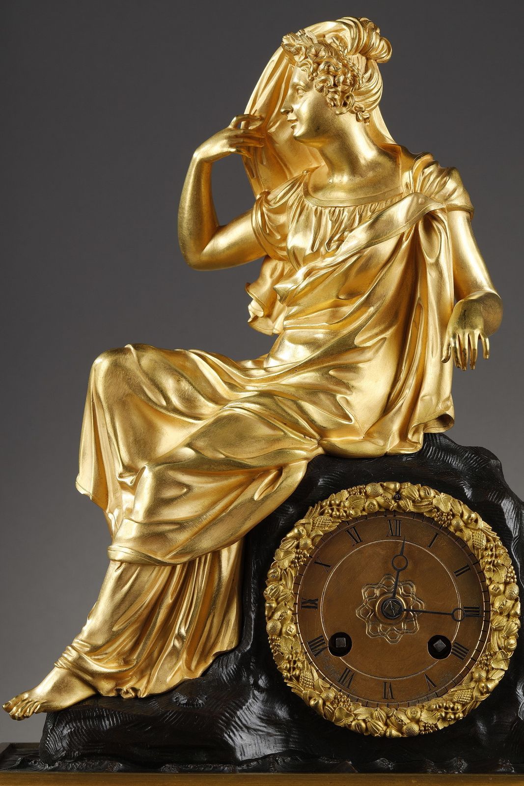 Restoration Period Clock In Gilt Bronze With A Young Woman photo 3077.0