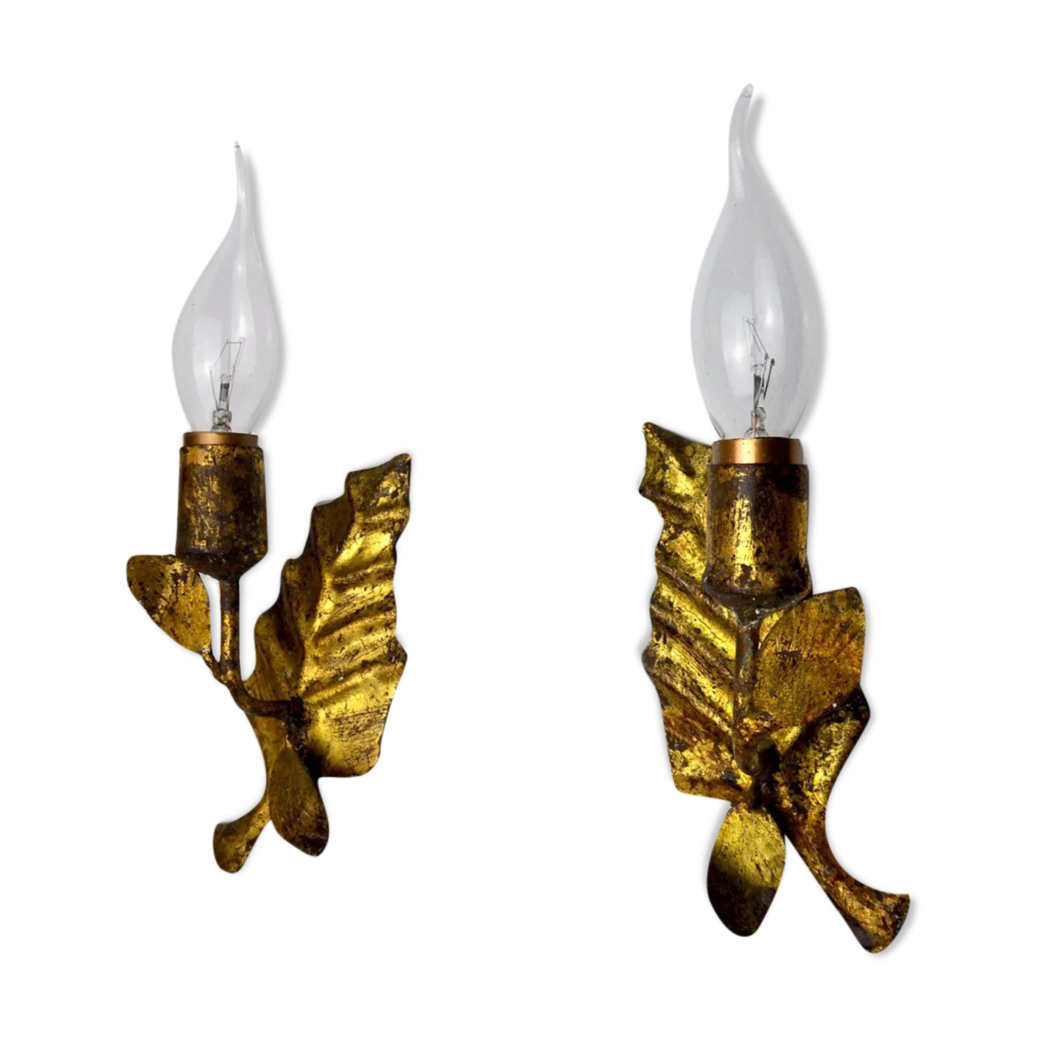 Pair Of Midcentury Wall Lamps "Leaves", Italy, 1970