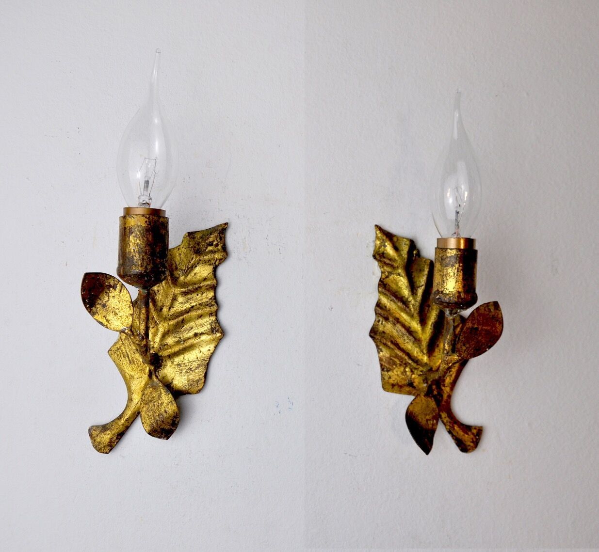 Pair Of Midcentury Wall Lamps "Leaves", Italy, 1970 photo furniture