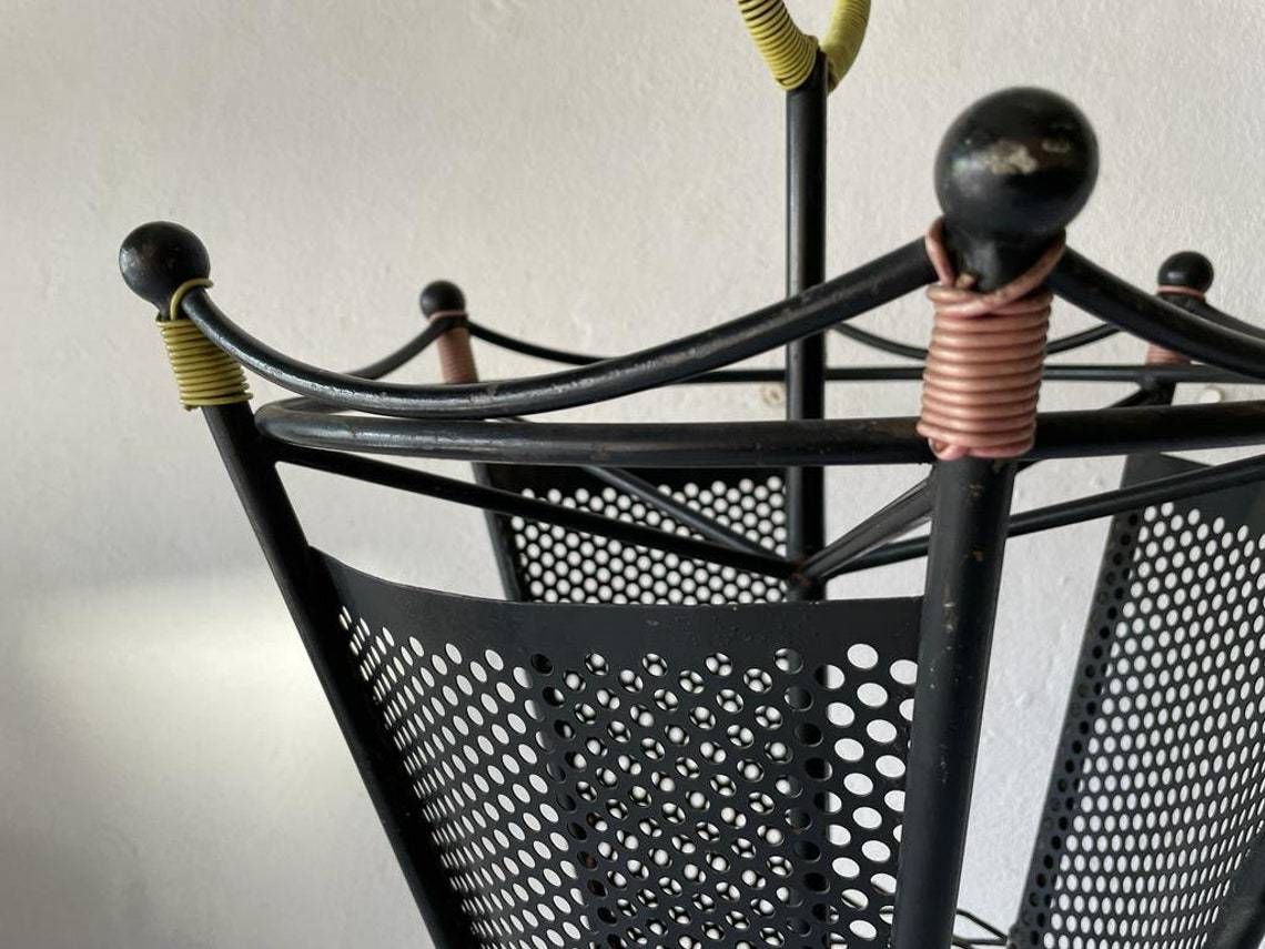 Black Metal 6 Slot Umbrella Stand With Yellow Circle Handle, 1950s photo buy