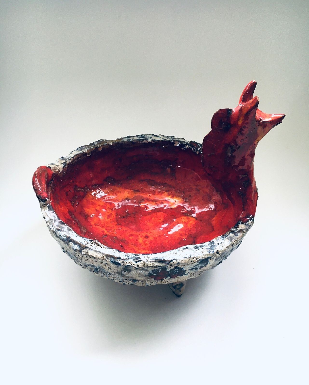 Midcentury Art Ceramic Mystical Figural Dish, Belgium 1960's photo vinterior