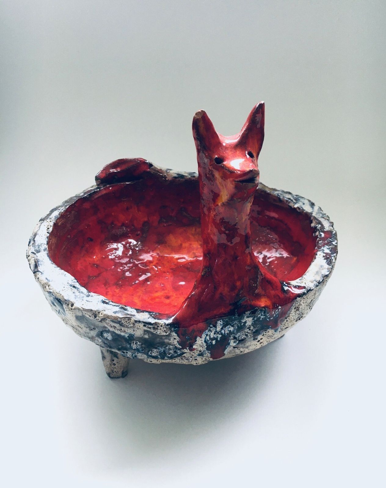 Midcentury Art Ceramic Mystical Figural Dish, Belgium 1960's photo buy