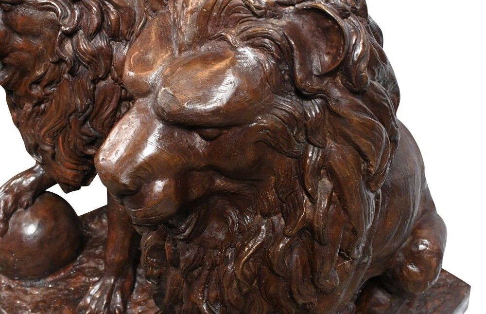 Pair Large Bronze Lion Statues   Medici Gatekeeper Lions photo buy