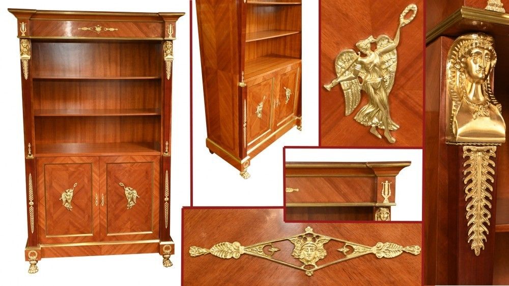 French Empire Bookcase Walnut Open Front Cabinet