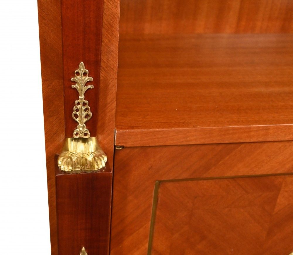 French Empire Bookcase Walnut Open Front Cabinet photo vinterior