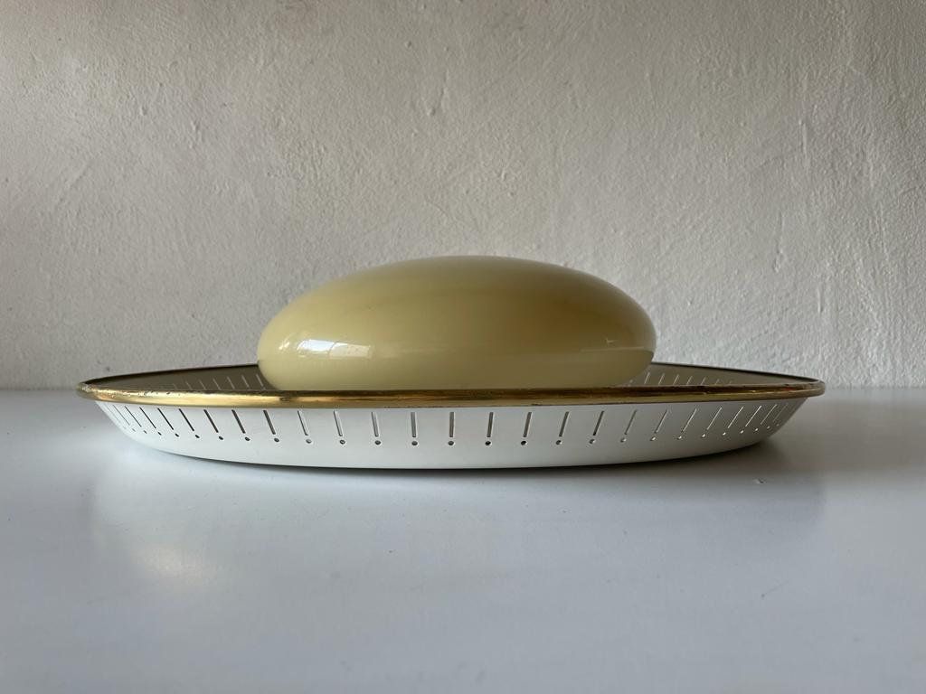 Mid Century Design Brass Disc And Art Deco Glass Flush Mount Light Or Sconce By Hillebrand, 1950s, Germany photo Lighting