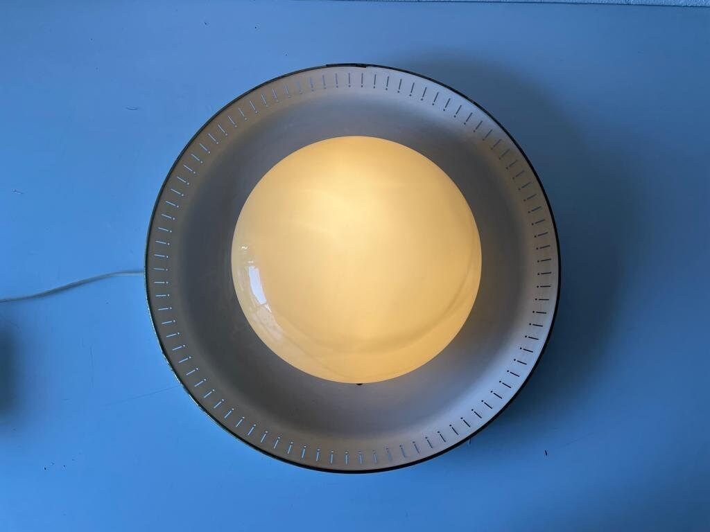 Mid Century Design Brass Disc And Art Deco Glass Flush Mount Light Or Sconce By Hillebrand, 1950s, Germany photo vinterior