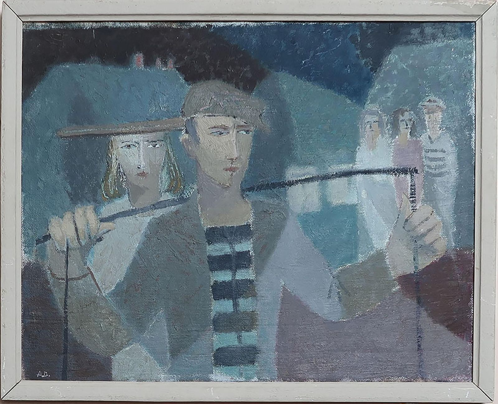 Naive School Painting Of A Fish Hawkers. C.1950 photo furniture