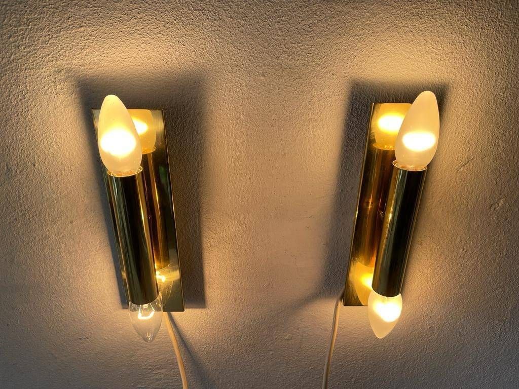 photo for sale Modernist Black Square Metal And Glass Pair Of Sconces By Ssr, 1970s, Germany