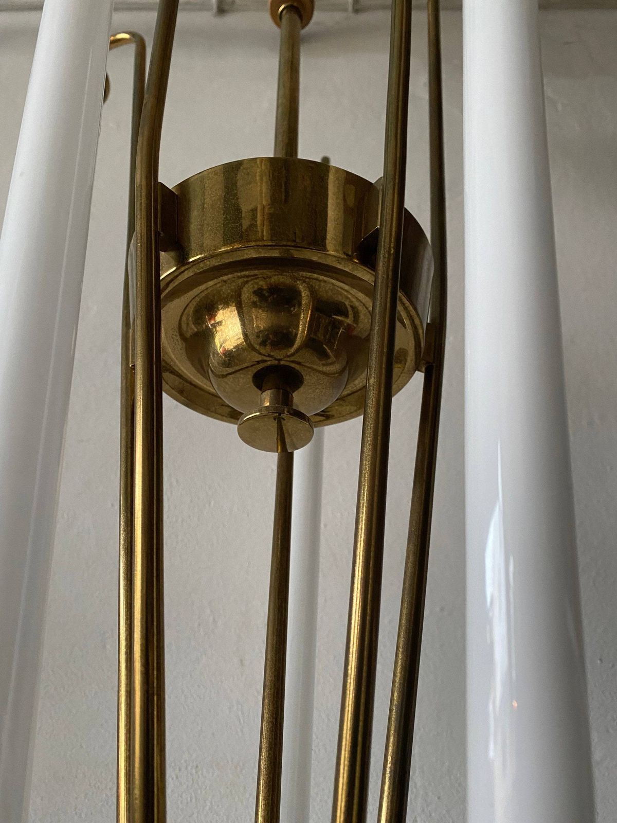 German Brass Art Deco Bauhaus Chandelier By Kaiser & Co. With Five Fluorescent Tubes, 1930s, Germany photo vinterior
